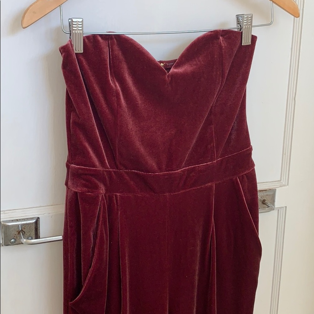 Mauve velvet strapless jumpsuit